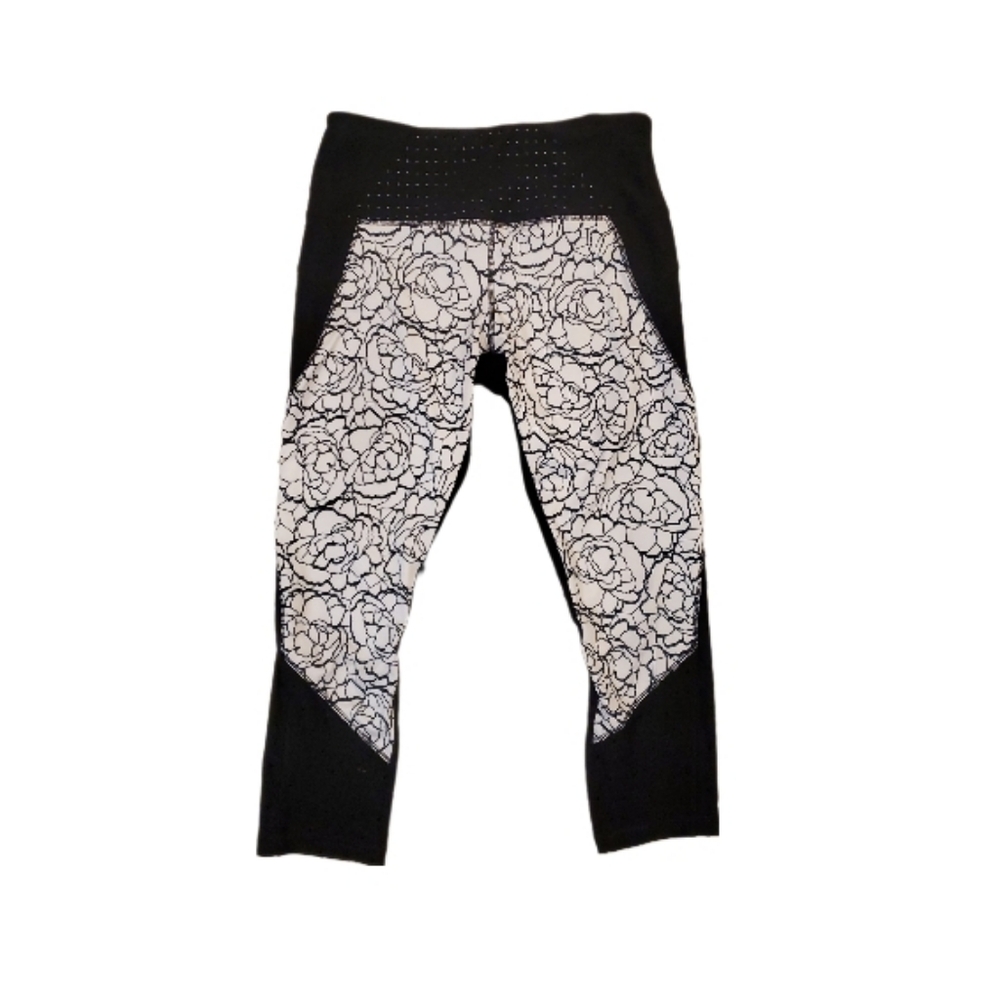 RBX Women's Black White Floral Crop Workout Leggings Medium